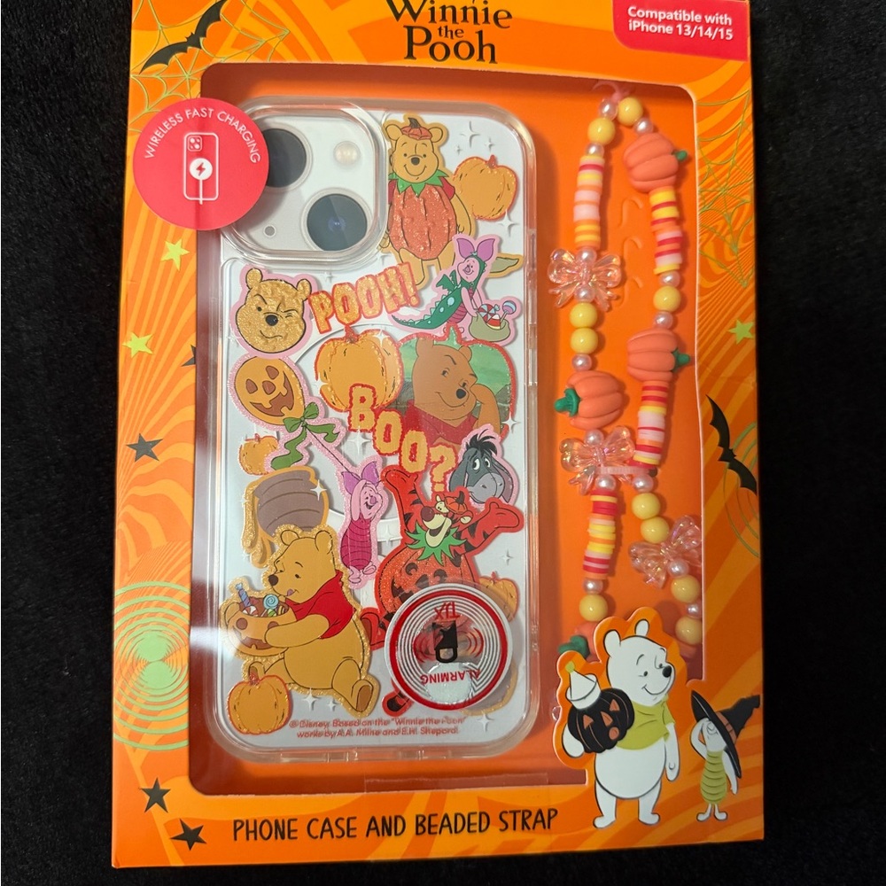 Winnie the Pooh Halloween Phone Case with Beaded Strap - Orange